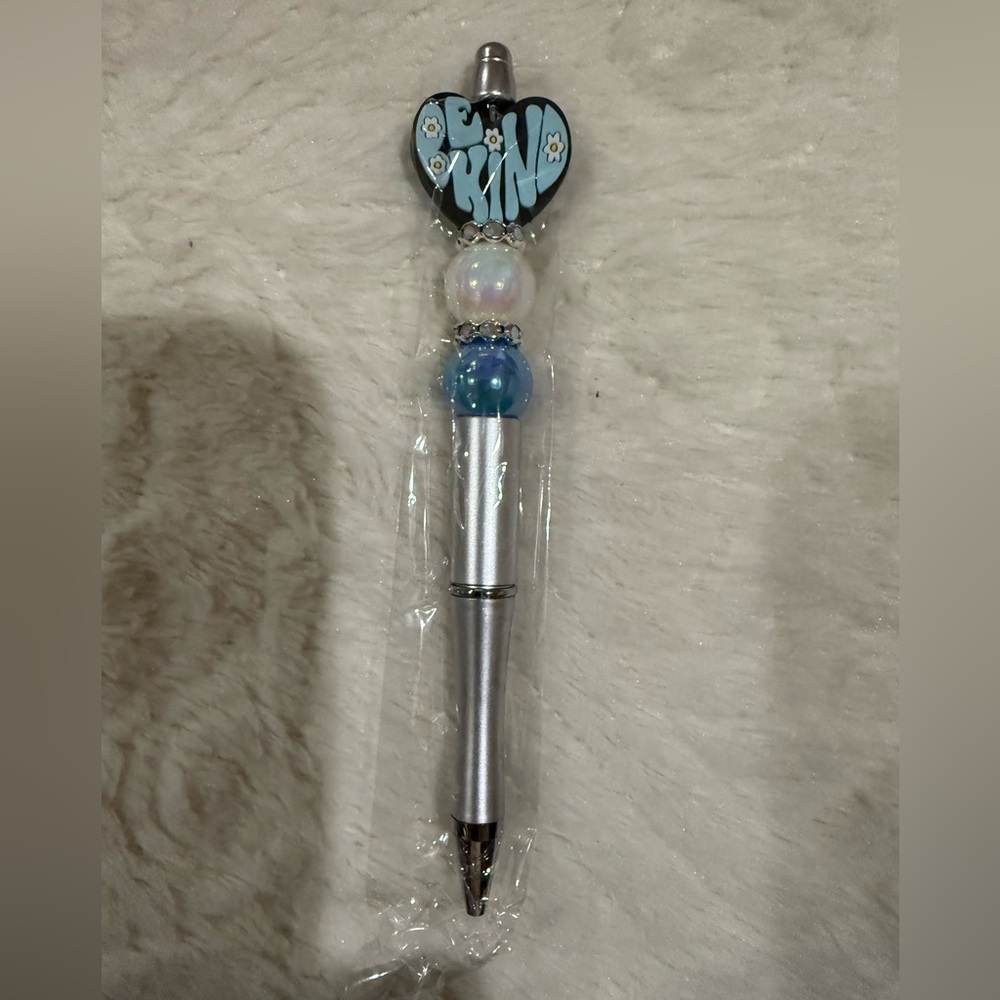 Silver and Blue Beaded Pen